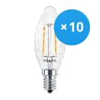 Confezione Multipack 10x Philips Corepro LED Candela E14 Attorcigliata Candela Filamento Chiara 2W 250lm - 827 Bianco Molto Caldo | Sostitutiva 25W